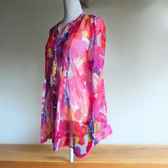 NWT SOFT SURROUNDING ( PS ) Majenta Pink Button 3 Quarter Sleeve Sheer Tunic - Picture 5 of 8
